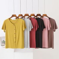 COD DSFDGDFFGHH 【45 85kg】T Shirt Women / T Shirt Plus Size / Tops Women / Crop Tops / Basic Style / Button Outer Wear Womens Short-sleeved T-shirt / Slim Modal / Mask T-shirt / Large Size Bottoming Shirt