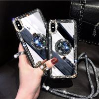 Mirror Rhinestone Makeup Women Case For Huawei Honor 20i 20 Pro 20S 10 9 Lite 9i 9X 8A 8S 8X Glitter Diamond Finger Ring Cover