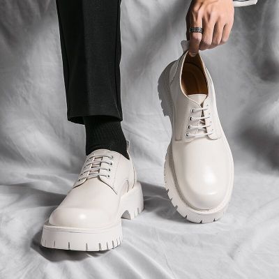 Mens Oxford Shoes Mens Formal Shoes Office Mens Brogue Shoes Lace Up Thick Bottom Heightening White Business Dress Shoes