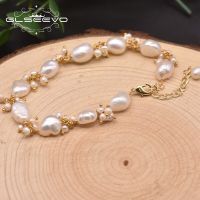 GLSEEVO Natural Baroque White Pearls Strand Bracelets For Women Gift Handmade Adjustable Charm Bracelet Luxury Jewellery GB0928