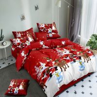 Christmas Bedding Set 4 PCS Duvet Cover 200X230cm Bed Sheet 230x230 Pillowcases for Double Bed Full Size Santa Claus Gift Red