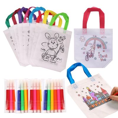 DIY Graffiti Bag with Coloring Markers Handmade Painting Non Woven Bags for Children Arts Crafts Color Filling Drawing Toy