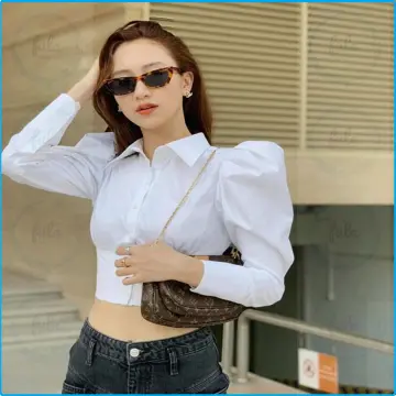 Áo Sơ Mi Croptop Mỏng Tay Dài Cổ Polo Dáng Rộng Kiểu retro Mỹ Xinh Xắn Cho  Nữ  Tìm Voucher