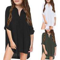 【CC】 4-13Y Little Girl  39;s Shirt Kids Swimsuit Beach Cover Up Blouses Beachwear Bathing Swim Coverup