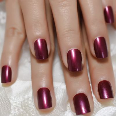 VioletRed Fake Nails Glossy gel Faux Ongles Medium Size Press On Manicure with Adhesive Tabs 24/bag