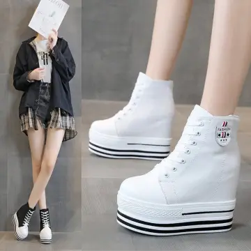 White high sale heel platform shoes