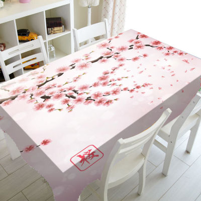 Elegant Japanese Cherry Blossom Tree Table Cloth Cover for Party Home Decor Pink Sakura Flower Floral Long Tablecloth Rectangle