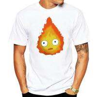 เสื้อยืดสีขาว Calcifer ปราสาทที่เคลื่อนได้ HowlS Jersey