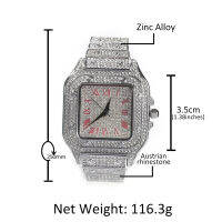 TBTK Iced Out Men Watch Square Diamond Pink Blue Numbers Quartz Luxury Wrist Watches Roman Clock Relogio Masculino