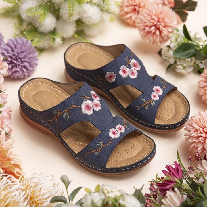 atikota-รองเท้าแตะ-พื้นทรงหนา-พิมพ์ลายดอกไม้-สไตล์วินเทจ-สําหรับผู้หญิง
