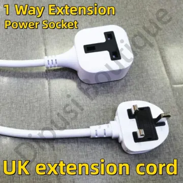 20m Extension Lead 2 Way with UK 3 Pin White Plug to 2 Gang Socket & white  Cable