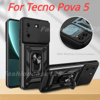 Case For Tecno Pova 5 Pova5 4G 2023 Phone Casing Back Cover Shockproof Bumper Car Ring Stand Holder Bracket Slide Window Camera Protect Soft Edge