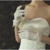 ♀△✐ Classic White Satin Bridal Gloves for Wedding Short Finger Opera Gloves Satin Banquet Dress Gloves acessórios de casamento