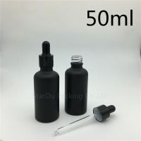 12pcs 50ml Black Frosted Glass Essential Oil Bottle With Black Aluminum Ring Dropper Glass Perfume Bottle