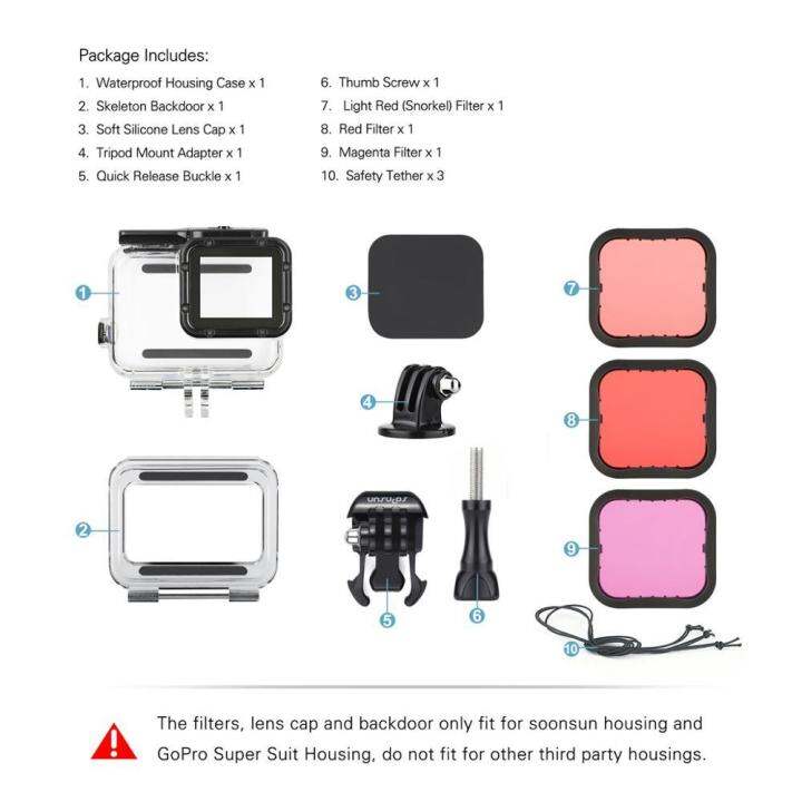 direct-sales-soonsun-45เมตรที่อยู่อาศัยกันน้ำใต้น้ำกรณีดำน้ำ-ดำน้ำสีเลนส์ชุดกรองสำหรับฮีโร่5-6-7สีดำไปโปร7อุปกรณ์เสริม