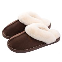 Chinelos De Inverno Feminino Pelsapatos Camurça Quente ภาพนิ่งภายในแบบสไลด์แบบ Chinelos Quarto Casais Pelúcia Calados Macios Não-Deslizamento