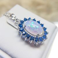 Jewelry for Women Sapphire Pendant Vintage Opal Chain Necklace for Women Statement Wedding Necklace Birthday Valentines Day Gift