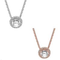 Original Rose Gold Sparkle Classic Elegance With Crystal Necklace For Women 925 Sterling Silver Bead Charm Diy Fashion Jewelry