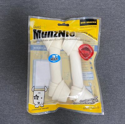 MUNZNIE ขนมขบเคี้ยวสำหรับสุนัข กระดูกผูก 6 นิ้ว รสนม บรรจุ 2 ชิ้น (1ซอง)