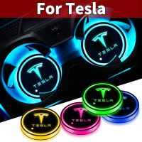 【cw】 Car Cup Coaster Holder 7 Colorful USB Charging Led Atmosphere Tesla 3 S X Y Accessories !