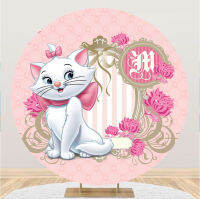 ส่วนบุคคลรอบผ้าฉากหลังยืดหยุ่น Pink Marie Cat Girls Birtjday Baby Shower Party ตกแต่ง Background