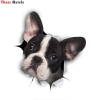 Three Ras FC57 3D Dog Sticker Black White Frenchie French Bulldog Decal Bumper Sticker for Window Car Truck Laptop Toilet