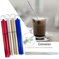 Reusable Stainless Steel Straws with Buckle Case Cleaning Brush Collapsible Telescopic Portable Drinking Straws for Travel Specialty Glassware