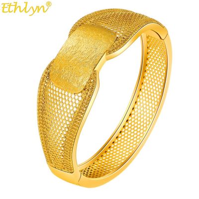 Ethlyn Women Statement Chunky Bracelet Gold Color Wide Bangle Bride Bridesmaid Gift Hollow Bracelet MY12