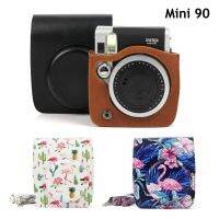 W8h6สำหรับ FUJIFILM Instax Mini 90เคสหนัง PU ย้อนยุคกระเป๋าสะพายไหล่ใสทำจาก PVC คริสตัลใสสำหรับ Instax เคส Mini90Camera ผ้าคลุมและกระเป๋า