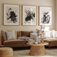 บทคัดย่อ Black Wall Art Poster-บทคัดย่อ Brush Stroke Prints - Modern Simple Neutral Art - Printable Gallery Living Room Wall Decor