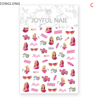 ?ZONGLONG? สติกเกอร์ติดเล็บสีชมพูบาร์บี้แบบทำมือสติกเกอร์อะนิเมะน่ารักสำหรับเด็กผู้หญิงรูปตุ๊กตาเล็บรูปลอกศิลปะสำหรับตกแต่งเล็บของเล่นของขวัญ