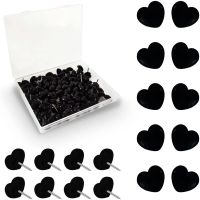 50pcs/Box School Office Stationery Clear Drawing Pins Black Heart Thumb tacks Heart-shaped Push Pins for Cork Board Clips Pins Tacks