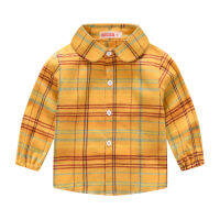 Soft Cotton Fabric Plaid Boys Shirts Spring Fall Girls Tops Outwear Long Sleeve Yellow Childrens Blouse Clothing