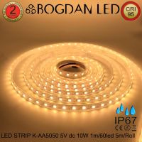 LED STRIP, K-AA5050-60–DC-5V IP67  WarmWhite3000k ยี่ห้อ BOGDAN LED แอลอีดีไฟเส้น แอลอีดีไฟเส้นสำหรับตกแต่ง 300LED/5M 50W/5M Grade-A