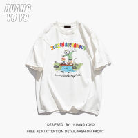 HUANGYOYO เสื้อยืดแขนสั้นผ้าคอตตอน100% ลายอนิเมะส่วนตัวสำหรับผู้หญิง