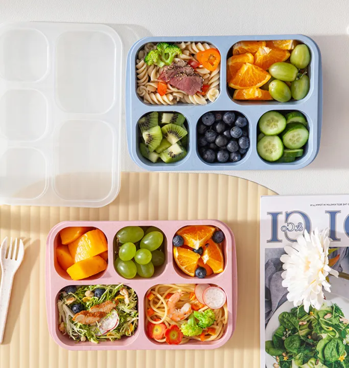 4-grid-snack-box-divided-snack-box-wheat-material-lunch-box-4-grid-snack-box-5-grid-lunch-box-fruit-lunch-box-childrens-meal-plate-home-fat-reduction-lunch-box-kitchen-storage-container-healthy-eating