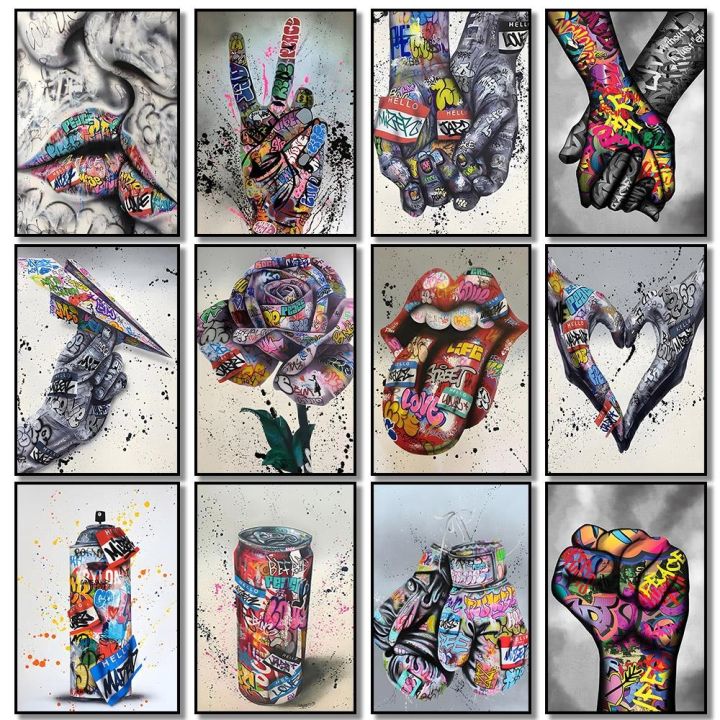 street-graffiti-gestures-wall-art-โปสเตอร์บทคัดย่อ-pop-ภาพจิตรกรรมฝาผนังตกแต่งบ้านโมเดิร์นภาพวาดผ้าใบภาพพิมพ์ตกแต่งห้อง