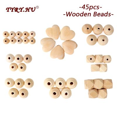 TYRY.HU 45pc Wooden Natural Beads Sets Spiral Baby Teething Toys Handmade Making Necklace Bracelet DIY Crafts Baby Teethers