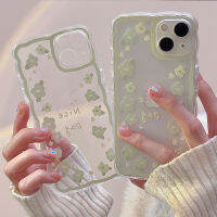 เคสโทรศัพท์ใสลายดอกไม้สีเขียวเกาหลี,เคสป้องกัน13 Pro Max iPhone 12 Apple 11ลายพิมพ์หมีและกระต่ายน่ารัก