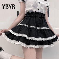 Lolita Women Mini Skirts 2022 New y Lace High Waist A-line Black Pleated Skirt School Girls Hem Cute Streetwear Harakuju