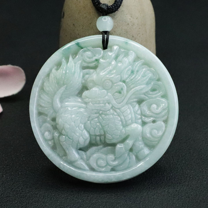 TIMESWIND Natural Jade Qilin Ice Green Men Lucky Pendant Necklace with ...