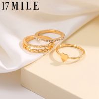 เครื่องประดับ17MILE 18K 3PC Women S Gold Ring New Diamond Heart-Shaped Trend Ladies Ring