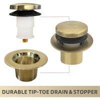 1Set Bathtub Drain Gold Tip Toe Bath Tub Drain Kit with Two-Hole Overflow Faceplate Stainless Steel + Copper Replacement Assembly