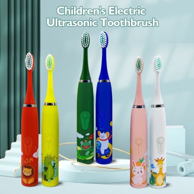 【LZ】✙♣  Escova de dentes elétrica sônica para crianças Padrão dos desenhos animados Escova de dente de substituição Cabeça ultrassônica