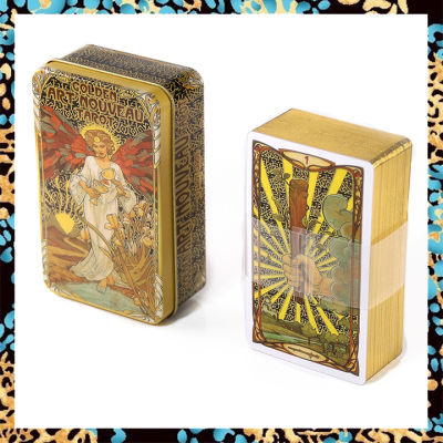 Golden Art Nouveau,ผู้เริ่มต้นไพ่ทาโรต์ในกล่องดีบุก-พร้อมคู่มือกระดาษ | ขนาดพกพา10.3X6ซม. | 78แผ่นไพ่ทาโรต์ดาดฟ้า | การ์ดช่วยชีวิตเวอร์ชั่นภาษาอังกฤษ | ไพ่ยิปซี ไพ่ออราเคิล ไพ่ทาโรต์ ไพ่ยิบซี Tarot Card