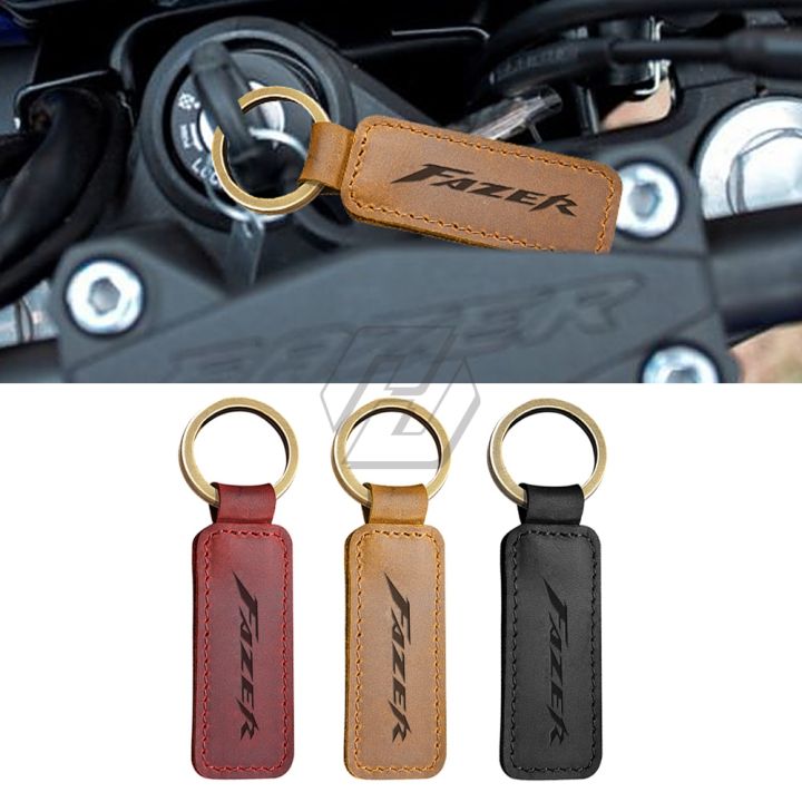 แหวนกุญแจรถจักรยานยนต์พวงกุญแจหนังวัวของตกแต่งที่ใส่กุญแจสำหรับ-yamaha-fazer-250-8-fz6-fz8-fzs600-fz1
