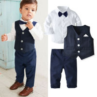 Gentleman Outfits Autumn Childrens Sets Kids Baby Boys Business Suit Solid Shirt+Vast+Pants Sets For Boys Formal Party 1-6 Age