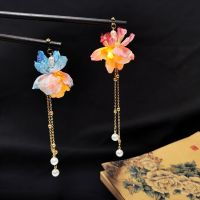 New Chinese Hairpin Silk Flower Wood Hairpin Lantern Hairpin Temperament Retro Tassel Female Headdress Jewelry Accessories Haberdashery