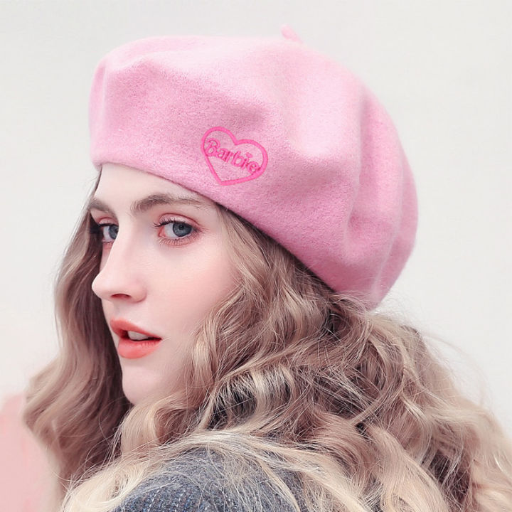 barbie-pink-beret-hat-wool-painter-hat-autumn-and-winter-breathable-and-warm-woolen-hat