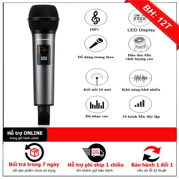HÀNG MỚI VỀ Mic Hát Karaoke K18V Exelvan Đầu Thu Mic Chất Lượng Cao